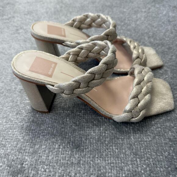 Dolce Vita Shoes Womens Size 7.5 Gold Heels Braided Sandals Block Party Chic - Picture 3 of 12